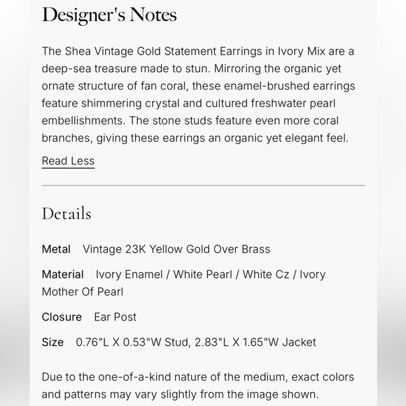 Kendra Scott Shea Vintage Gold Statement Earrings in Ivory Mix NWT - Picture 7 of 8